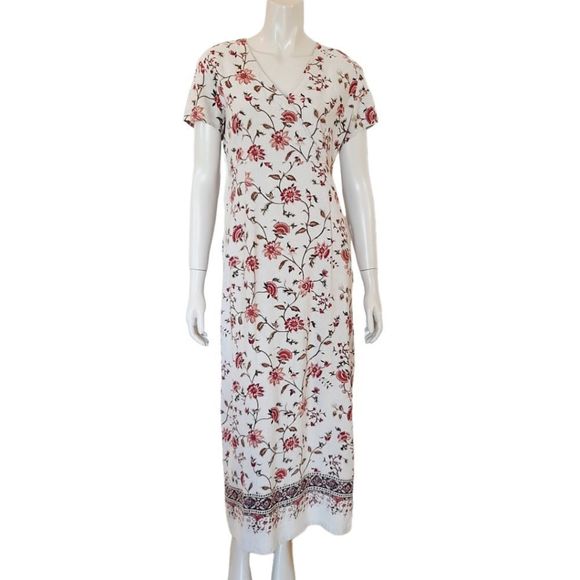 Vintage 90s Day Dress size 4 Emma James Floral Linen Rayon Blend Midi Length - Picture 1 of 9